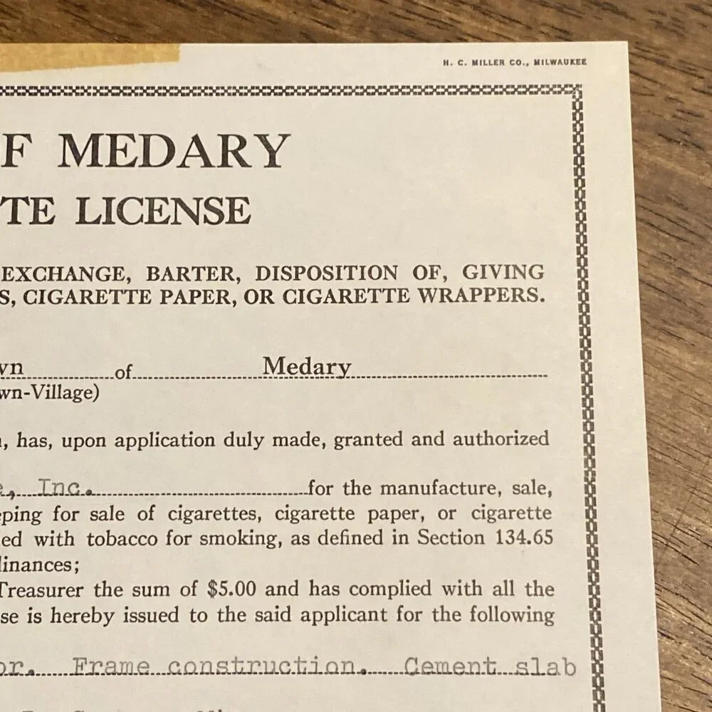 Vintage 1975 Liquor License Cigarette Permit Millers Cave La Crosse WI Ephemera
